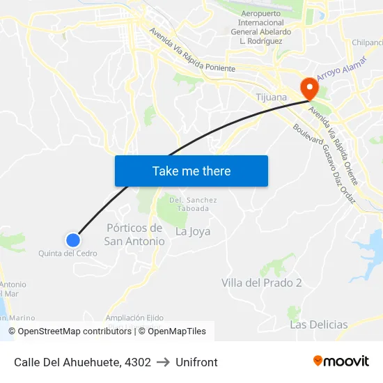 Calle Del Ahuehuete, 4302 to Unifront map
