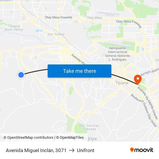 Avenida Miguel Inclán, 3071 to Unifront map