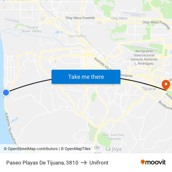 Paseo Playas De Tijuana, 3810 to Unifront map