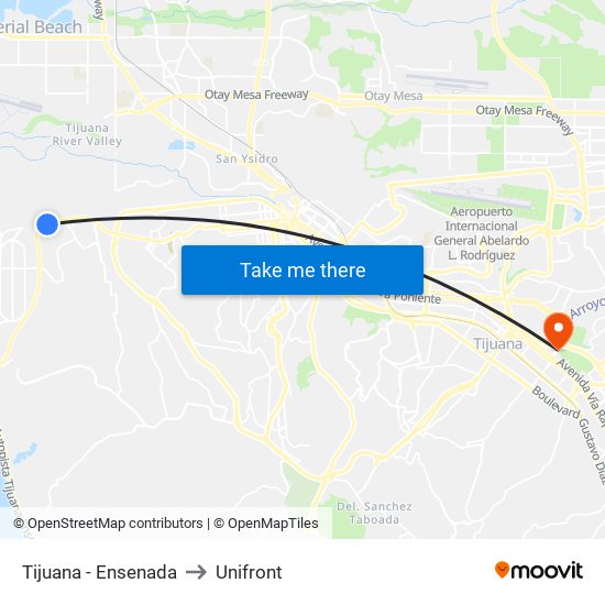 Tijuana - Ensenada to Unifront map