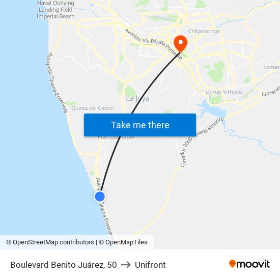 Boulevard Benito Juárez, 50 to Unifront map