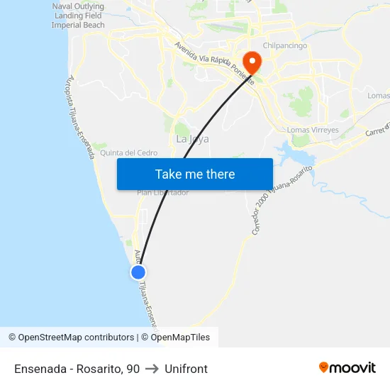 Ensenada - Rosarito, 90 to Unifront map