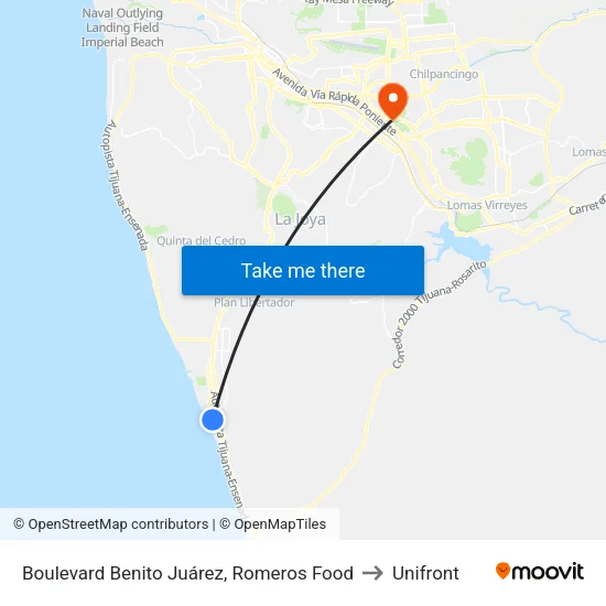 Boulevard Benito Juárez, Romeros Food to Unifront map