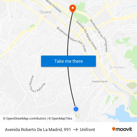 Avenida Roberto De La Madrid, 991 to Unifront map