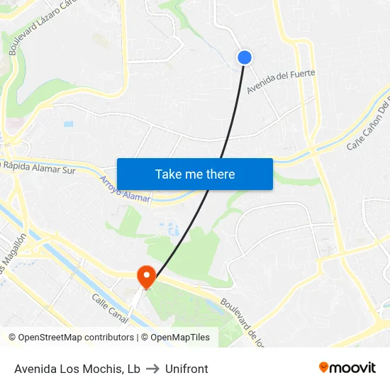 Avenida Los Mochis, Lb to Unifront map