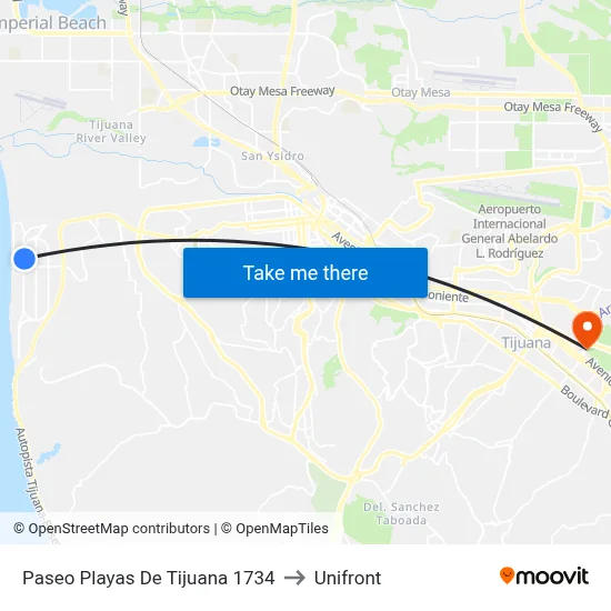 Paseo Playas De Tijuana 1734 to Unifront map