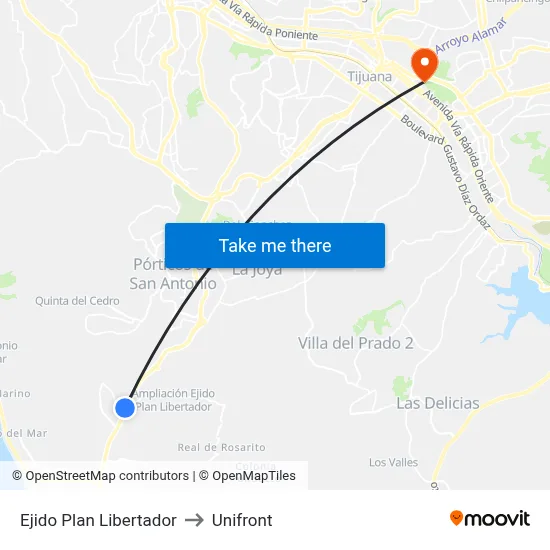 Ejido Plan Libertador to Unifront map
