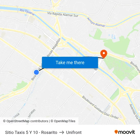 Sitio Taxis 5 Y 10 - Rosarito to Unifront map