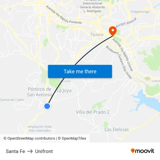 Santa Fe to Unifront map