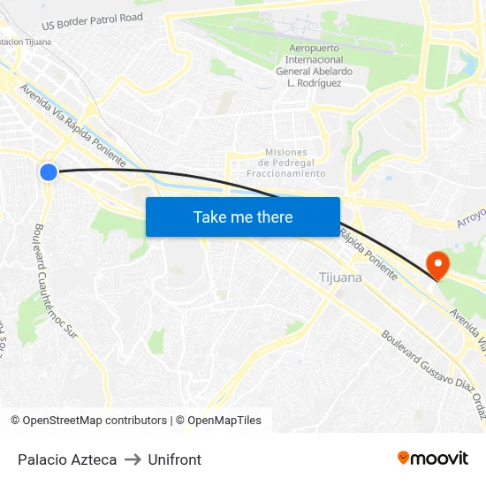 Palacio Azteca to Unifront map