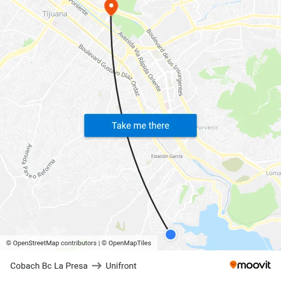 Cobach Bc La Presa to Unifront map