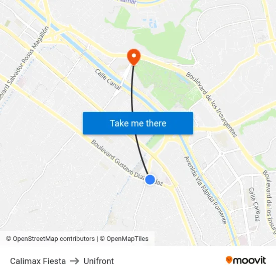 Calimax Fiesta to Unifront map