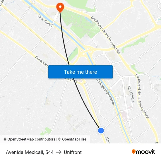 Avenida Mexicali, 544 to Unifront map