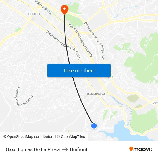 Oxxo Lomas De La Presa to Unifront map