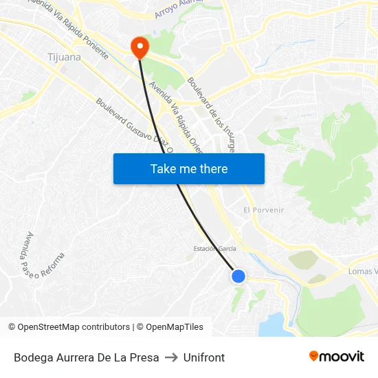 Bodega Aurrera De La Presa to Unifront map