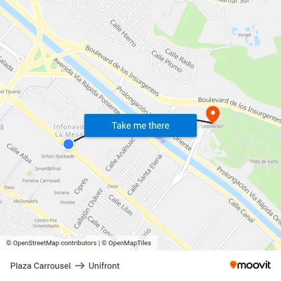 Plaza Carrousel to Unifront map