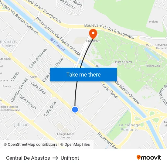 Central De Abastos to Unifront map