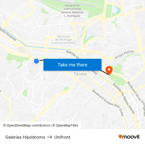 Galerías Hipódromo to Unifront map