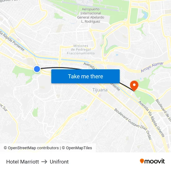 Hotel Marriott to Unifront map