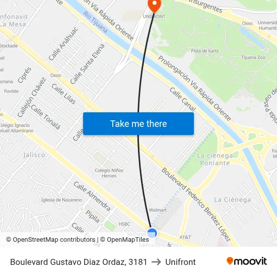 Boulevard Gustavo Diaz Ordaz, 3181 to Unifront map