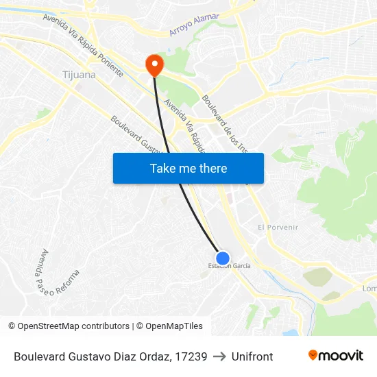 Boulevard Gustavo Diaz Ordaz, 17239 to Unifront map