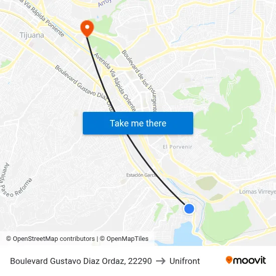 Boulevard Gustavo Diaz Ordaz, 22290 to Unifront map