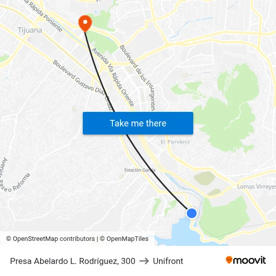 Presa Abelardo L. Rodríguez, 300 to Unifront map