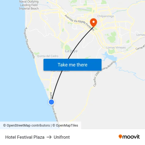 Hotel Festival Plaza to Unifront map