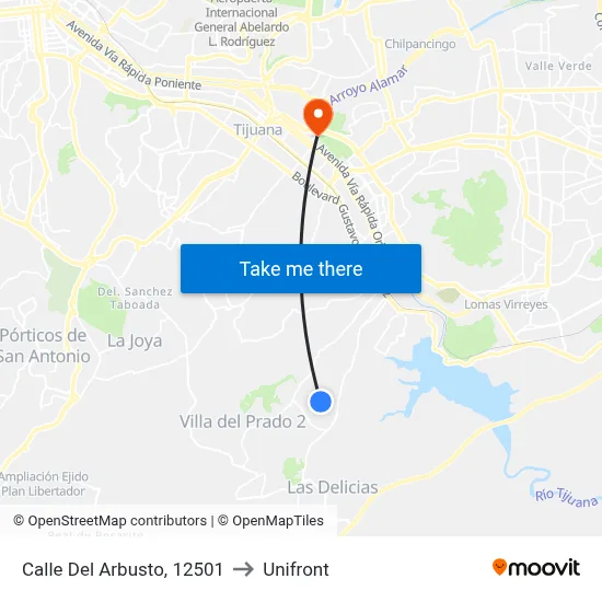 Calle Del Arbusto, 12501 to Unifront map