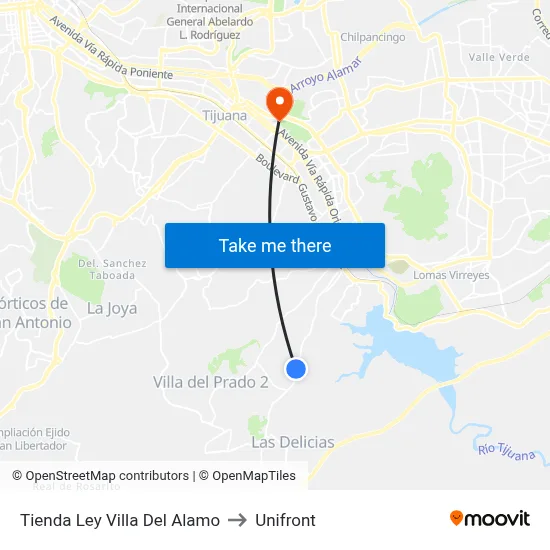 Tienda Ley Villa Del Alamo to Unifront map