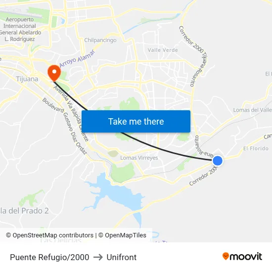 Puente Refugio/2000 to Unifront map