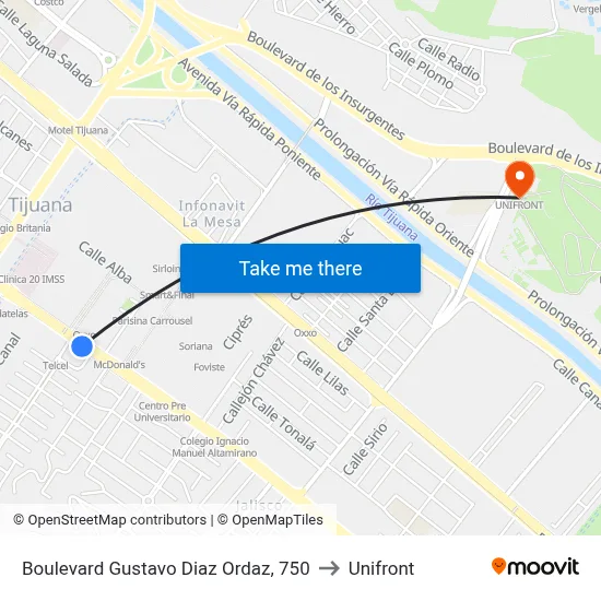 Boulevard Gustavo Diaz Ordaz, 750 to Unifront map