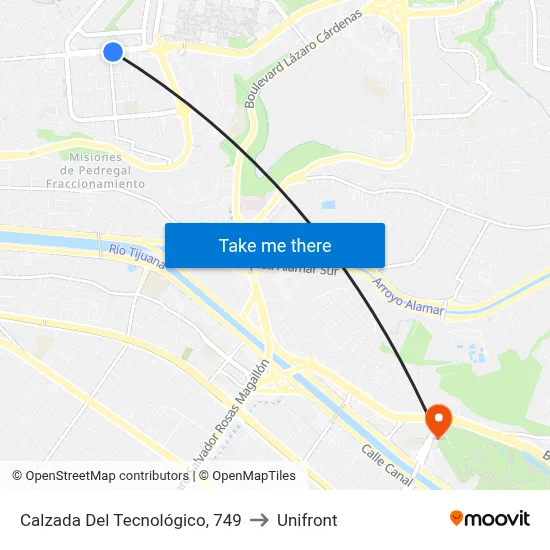 Calzada Del Tecnológico, 749 to Unifront map
