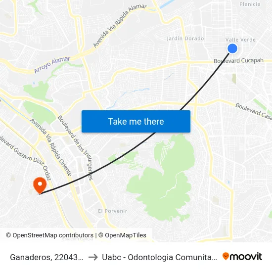 Ganaderos, 22043_3 to Uabc - Odontologia Comunitaria map