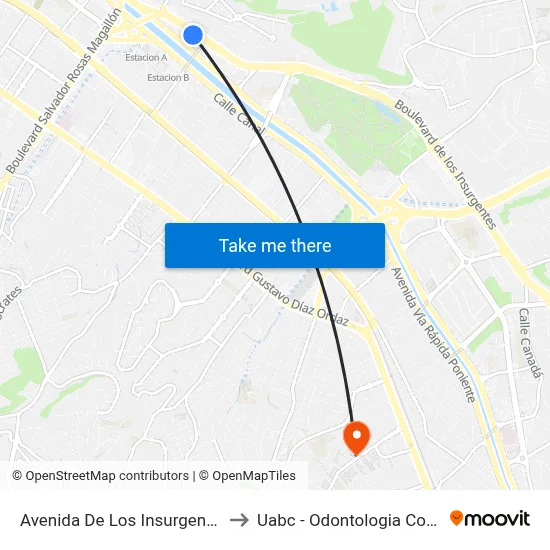 Avenida De Los Insurgentes, 603_1 to Uabc - Odontologia Comunitaria map