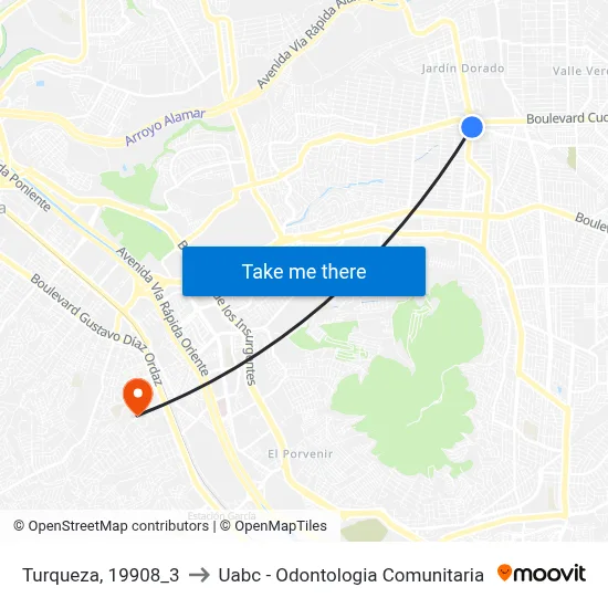 Turqueza, 19908_3 to Uabc - Odontologia Comunitaria map