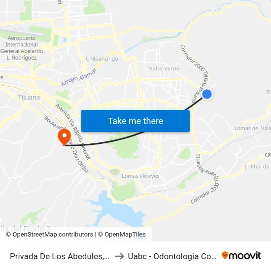 Privada De Los Abedules, 25165_25 to Uabc - Odontologia Comunitaria map
