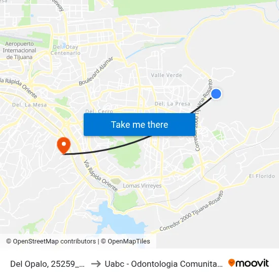 Del Opalo, 25259_79 to Uabc - Odontologia Comunitaria map