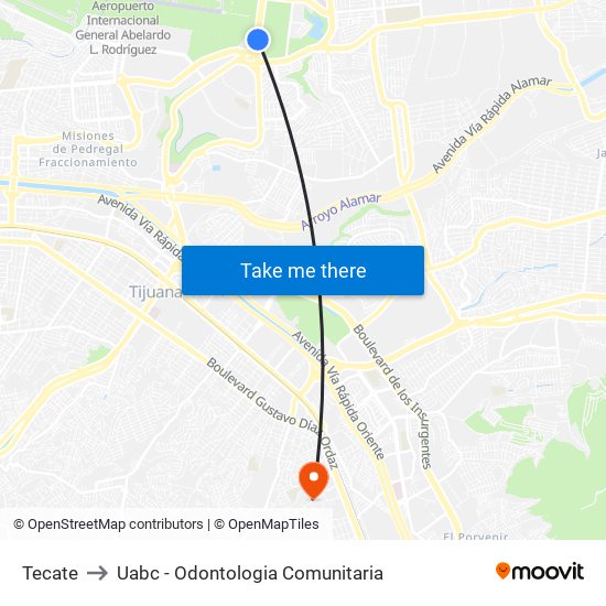 Tecate to Uabc - Odontologia Comunitaria map