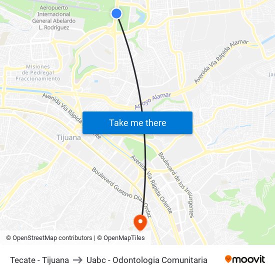 Tecate - Tijuana to Uabc - Odontologia Comunitaria map