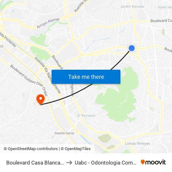 Boulevard Casa Blanca, 4423 to Uabc - Odontologia Comunitaria map