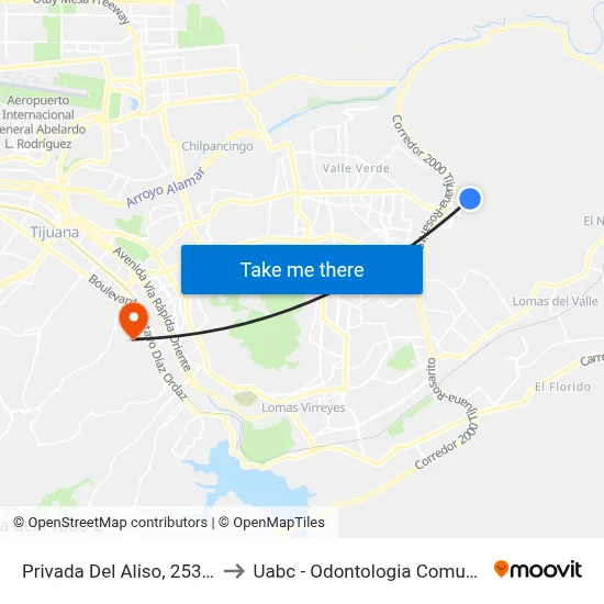 Privada Del Aliso, 25326_9 to Uabc - Odontologia Comunitaria map