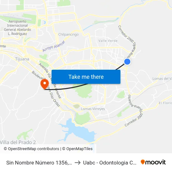 Sin Nombre Número 1356, 24366_E47 to Uabc - Odontologia Comunitaria map