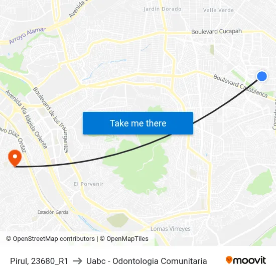 Pirul, 23680_R1 to Uabc - Odontologia Comunitaria map