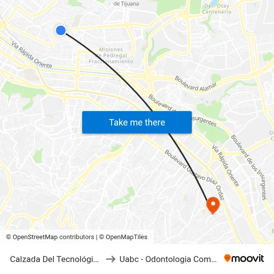 Calzada Del Tecnológico, 1_1 to Uabc - Odontologia Comunitaria map