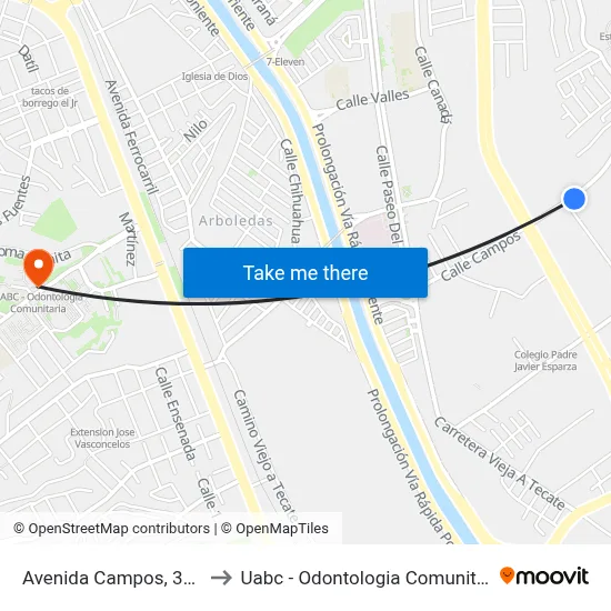 Avenida Campos, 34_B to Uabc - Odontologia Comunitaria map