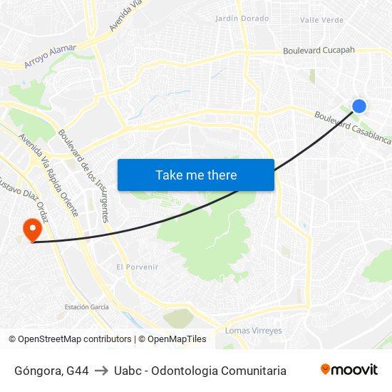 Góngora, G44 to Uabc - Odontologia Comunitaria map