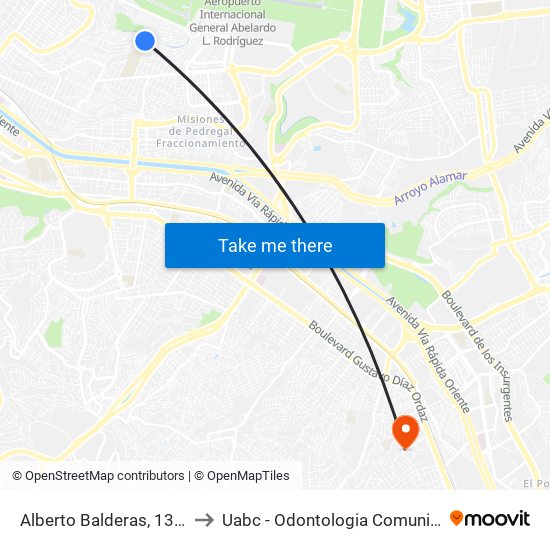 Alberto Balderas, 13135 to Uabc - Odontologia Comunitaria map