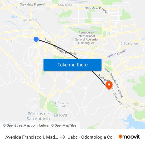 Avenida Francisco I. Madero, 1271 to Uabc - Odontologia Comunitaria map
