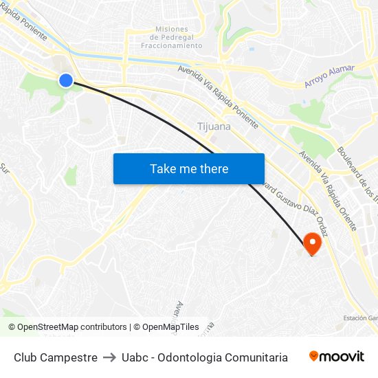 Club Campestre to Uabc - Odontologia Comunitaria map